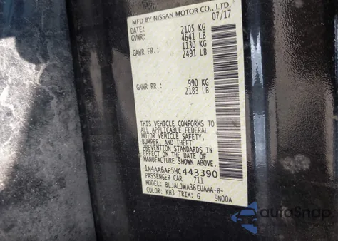 2017 Nissan Maxima 3.5 Sv from USA, damaged, VIN 1N4AA6AP5HC443390